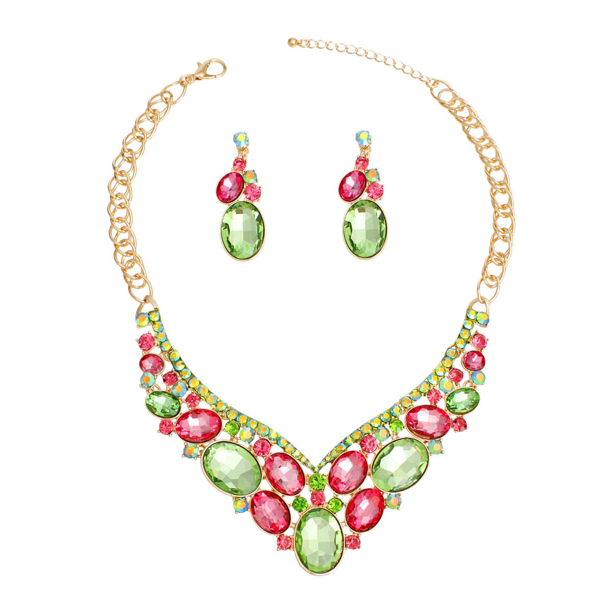 Crystal Necklace Pink Green Collar for Women