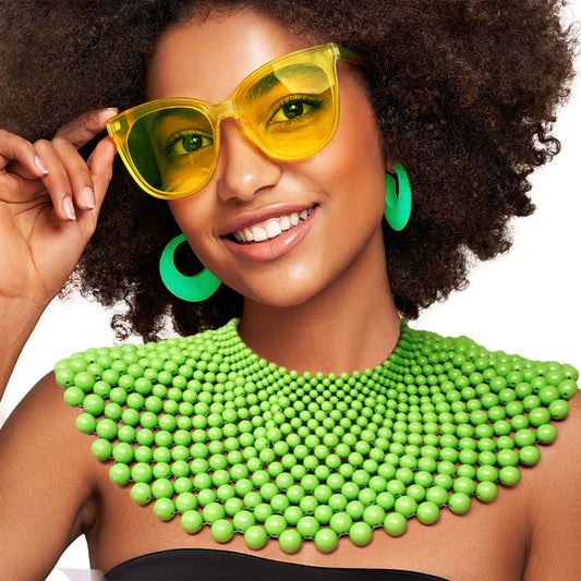 Lime Bead Bib Necklace Set