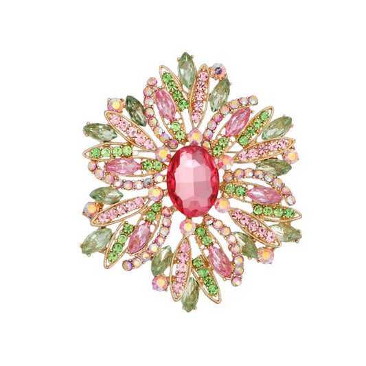 AKA Pink Green Marquise Crystal XL Brooch Women