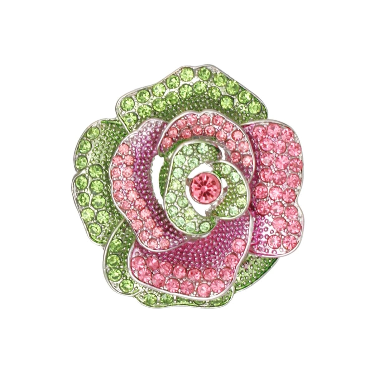 AKA Sorority Pink Green Silver Rose Brooch Pin