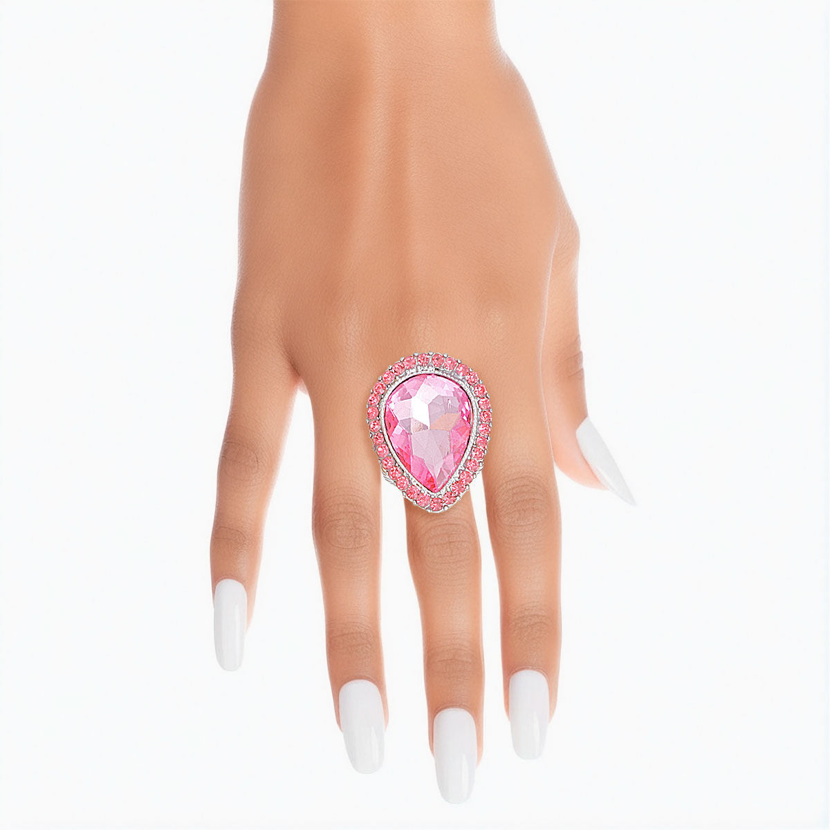 Cocktail Ring Pink Glass Teardrop for Women