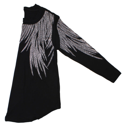 Long Sleeve Shirt Black Bling Wings for Women