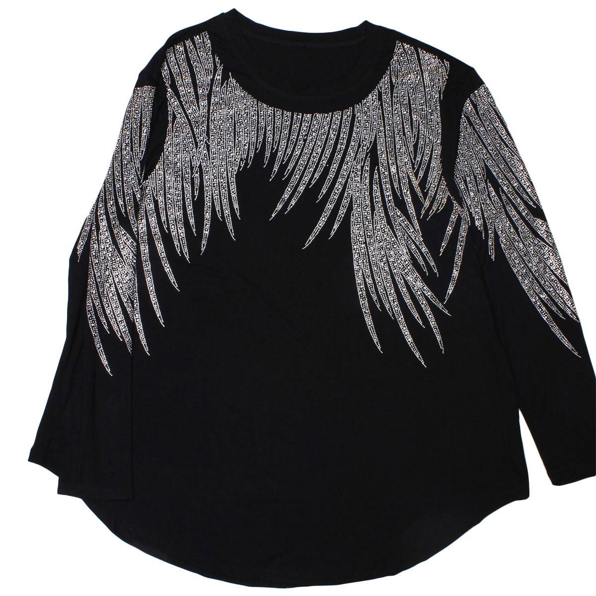 Long Sleeve Shirt Black Bling Wings for Women