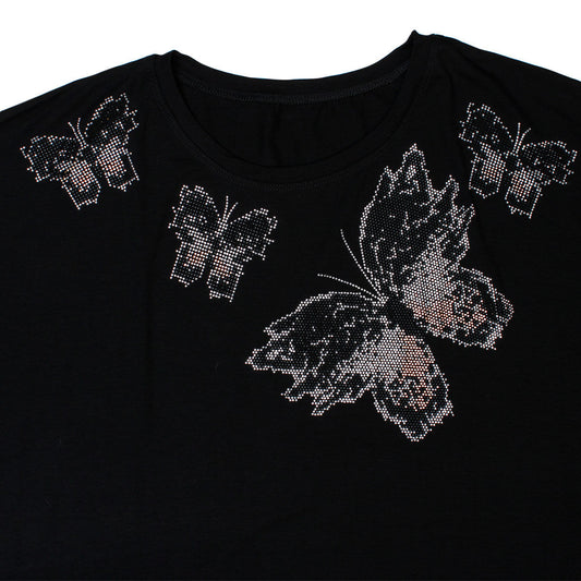 Bat Wing Sleeve T-Shirt Black Butterfly for Women