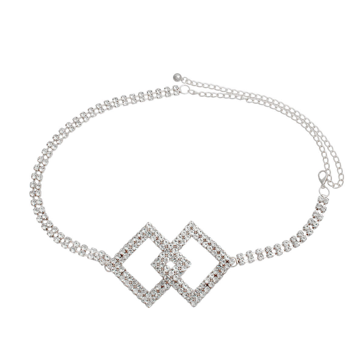 Silver Embellished Diamond Chain Belt