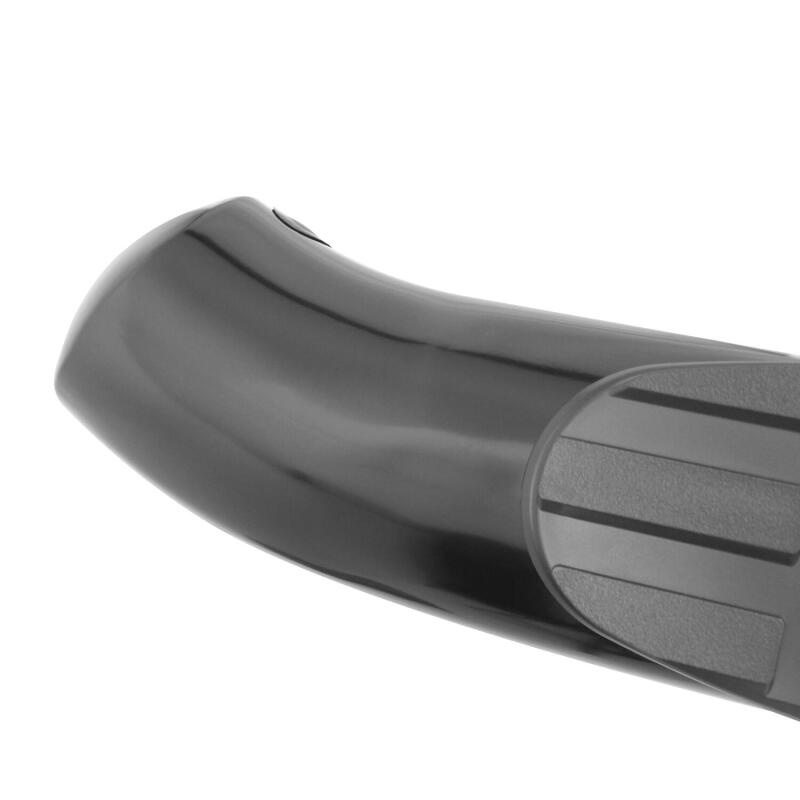 Black plastic footrest on a white background