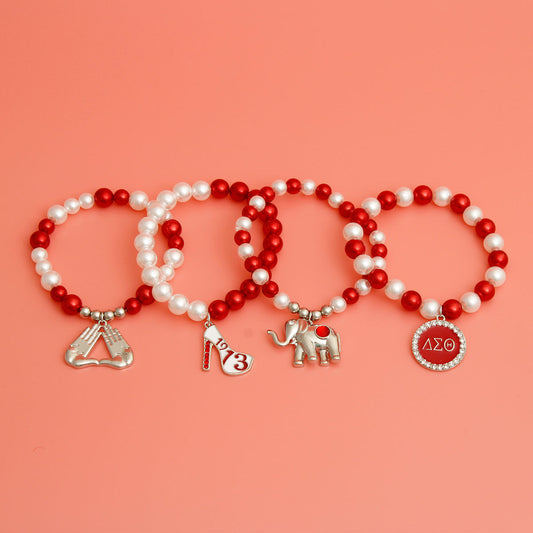 Red White Pearl DST Bracelets| Stretch to Fit