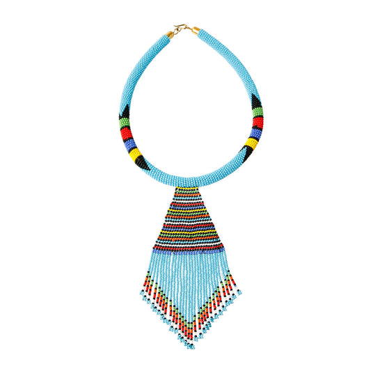 Blue Bead Tassel Necklace