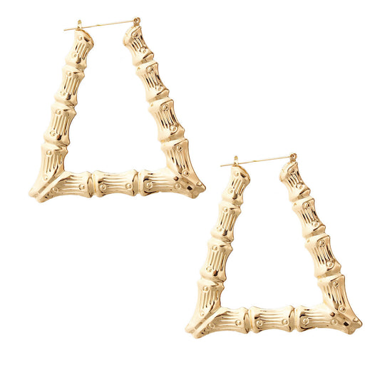 Gold Triangle Bamboo Hoop Earrings