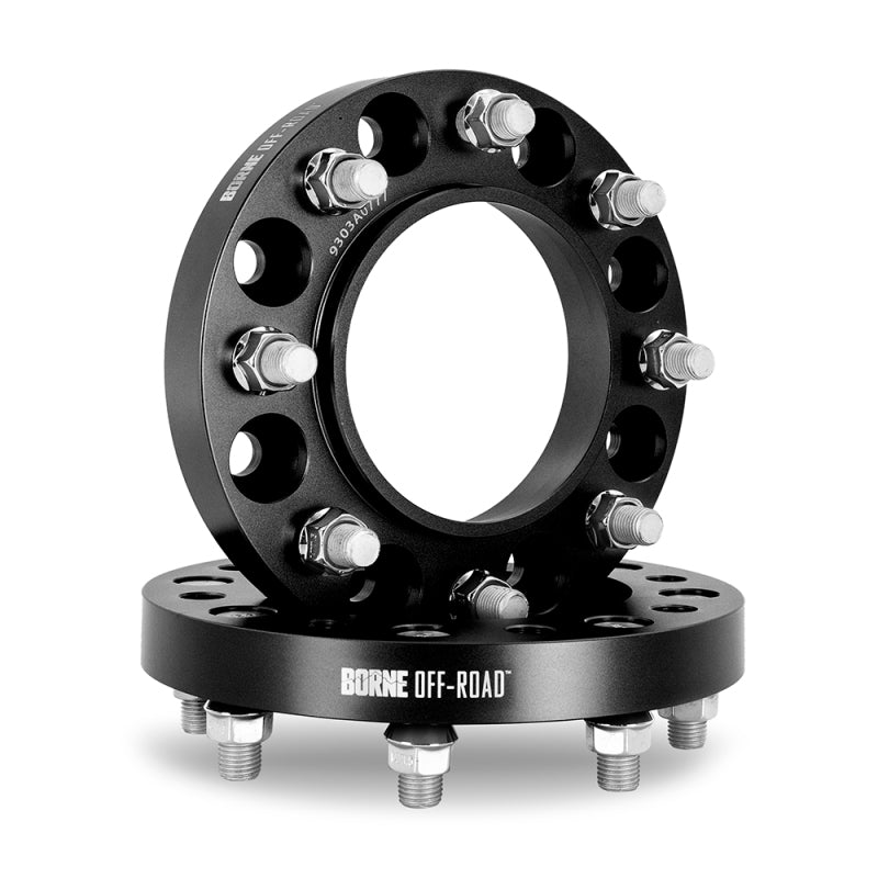 Black wheel spacers with bolts on a white background, featuring 'Borne Off-Road' branding.