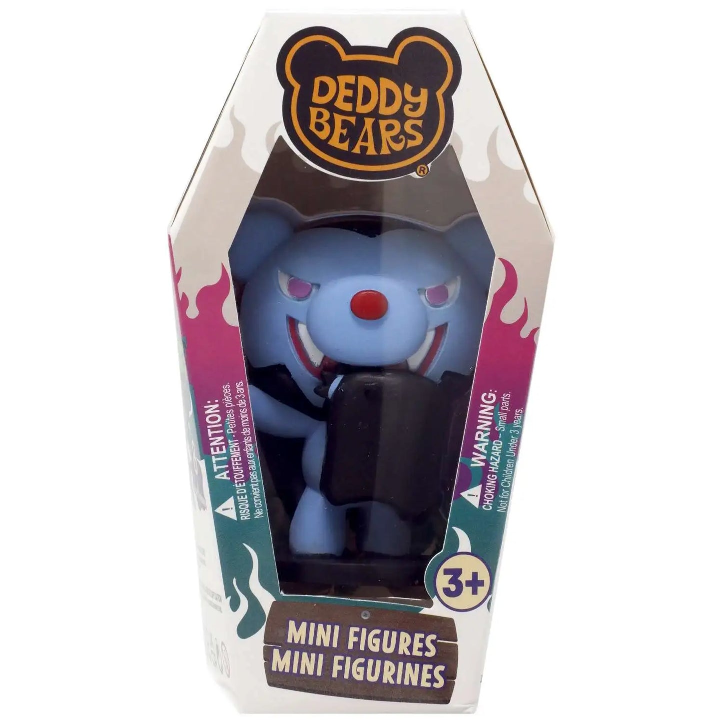 Blue teddy bear mini figure in packaging with 'Deddy Bears' branding.