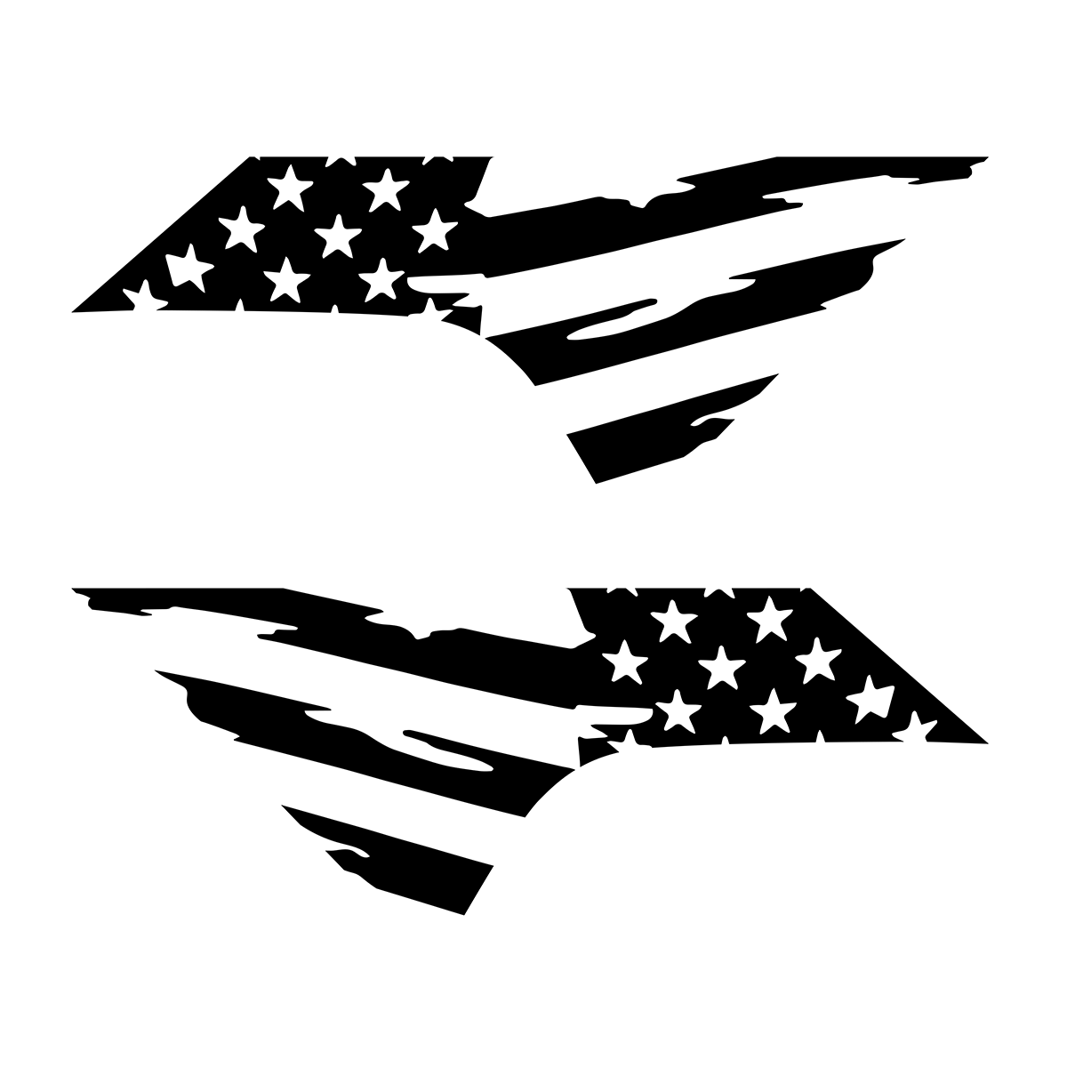 Two black American flag designs with a distressed look on a white background