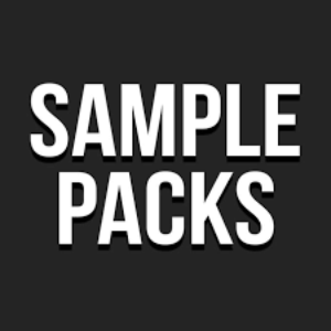 Text 'SAMPLE PACKS' in white on a black background