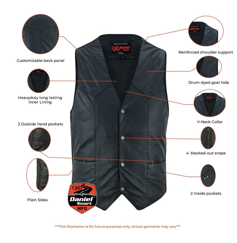 Infographic Men's Traditional Light Weight Biker Vest