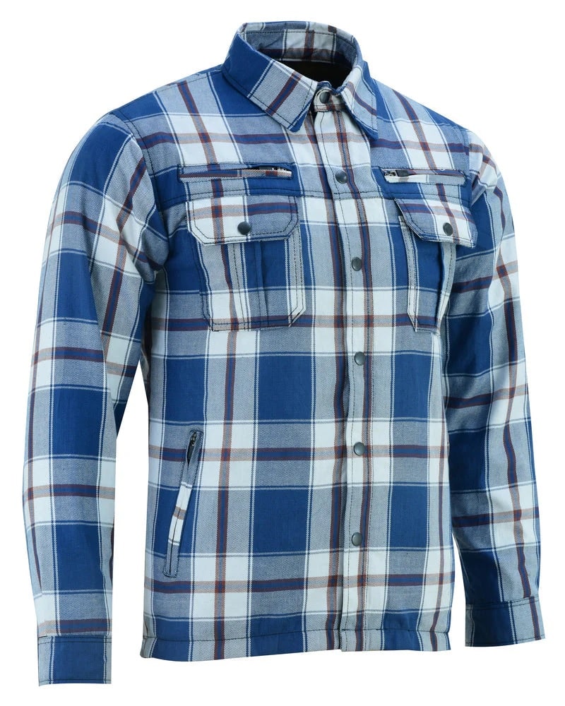 Armored Flannel Motorcycle Shirt - Blue, White & Maroon