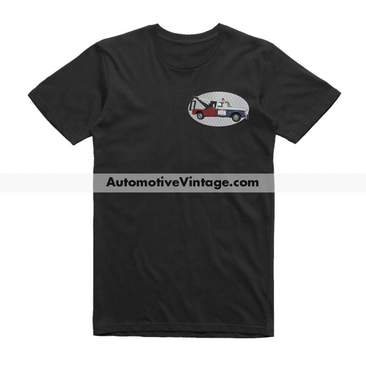 Black t-shirt with a graphic design and 'AutomotiveVintage.com' text on a white background