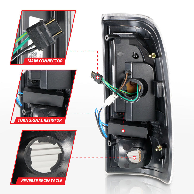 Ford F150 tail light interior with labeled components on a white background