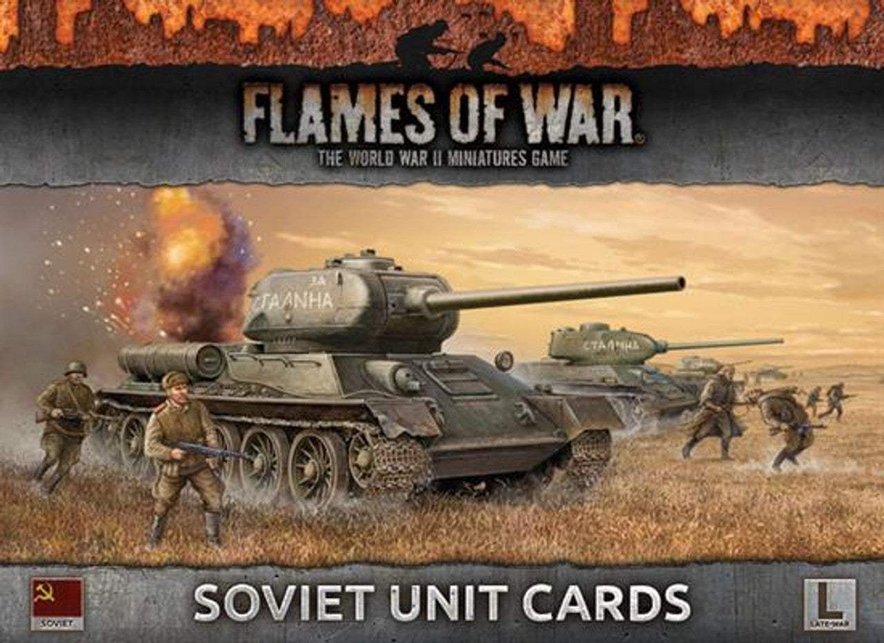 Flames of War game box with Soviet tanks and soldiers on a battlefield.