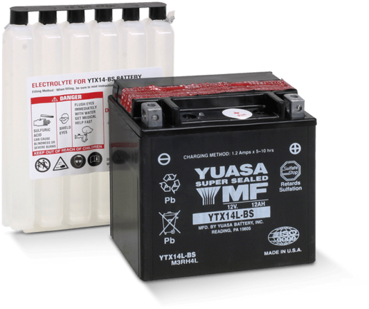 Yuasa YTX14L-BS Maintenance Free AGM 12-Volt Battery w/Bottle