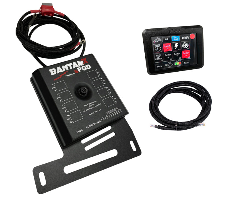Bantam Pod electronic device with control panel and cables on a white background