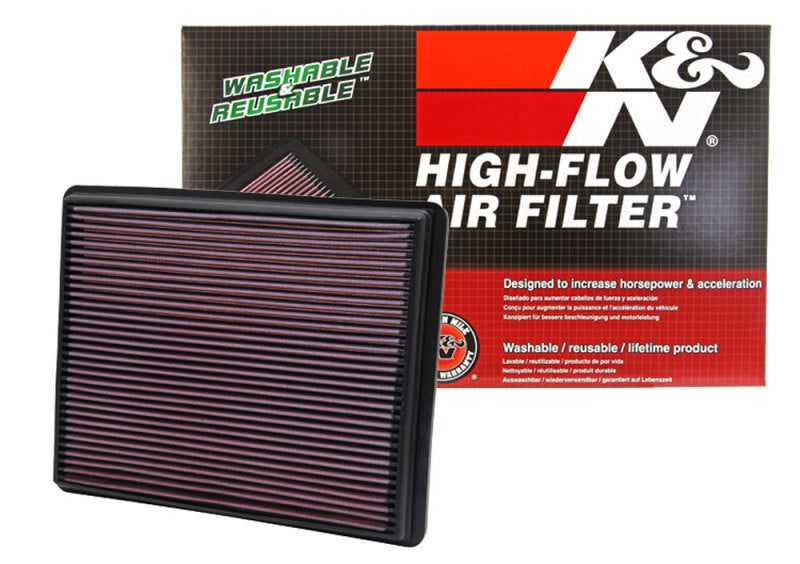 K&N high-flow air filter with packaging on a white background