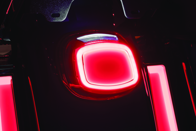 Close-up of a red light on a dark background