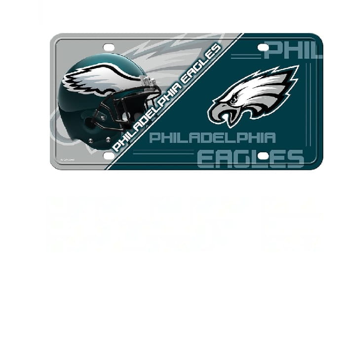 Philadelphia Eagles license plate with helmet and logo on a white background