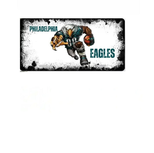 Philadelphia Eagles logo with a football player on a distressed background