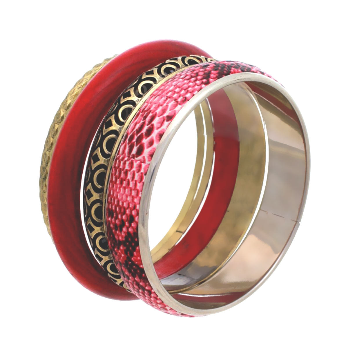 Burgundy Snake Skin Bangle Set