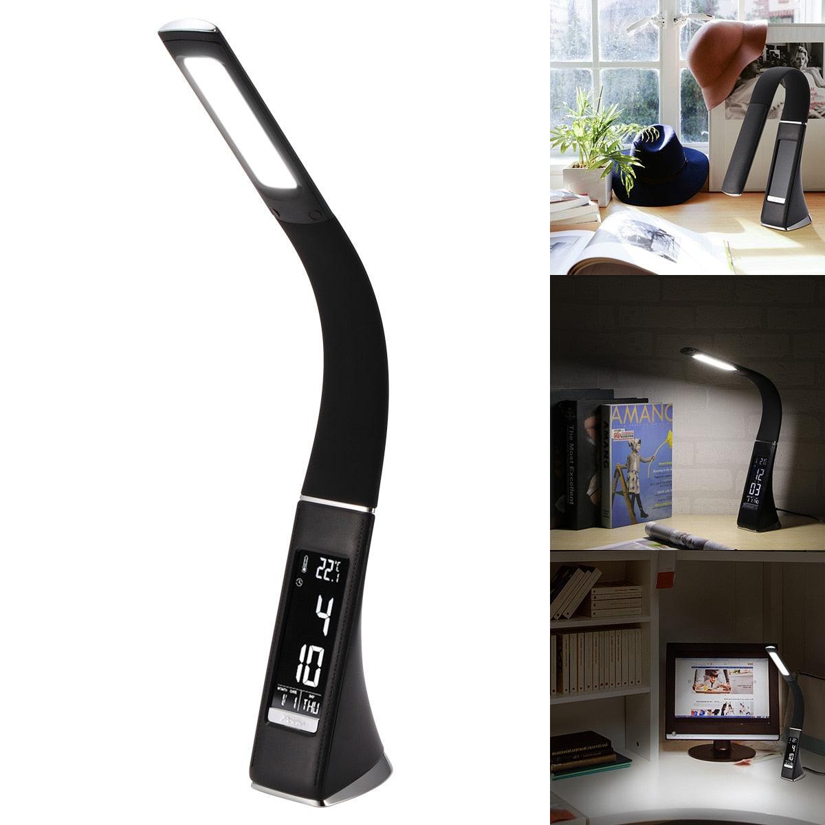Eco-friendly LED Desk Lamp Multifunction Dimmable Reading Lamp With Calendar Temperature Alarm Clock for Office Bedroom Dorm Decorative Table Lamp Cute Study Lamps for Bedroom Décor