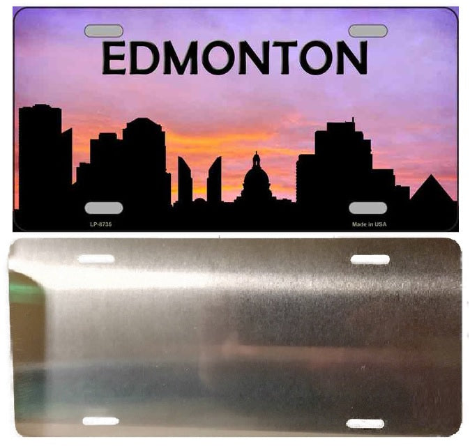 Edmonton Skyline Silhouette Metal License Plate Front and Rear