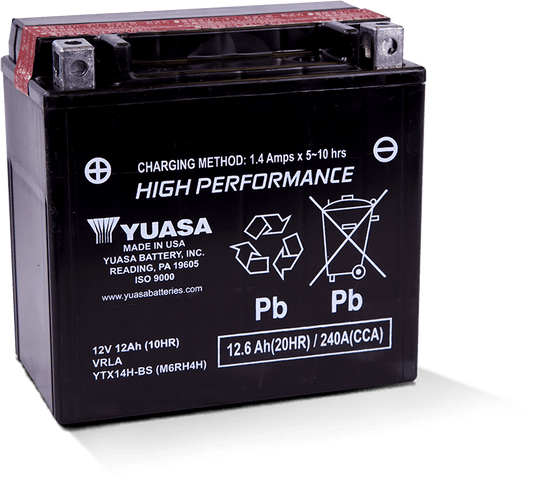 Yuasa YTX14H-BS High Performance AGM 12-Volt Battery w/Bottle