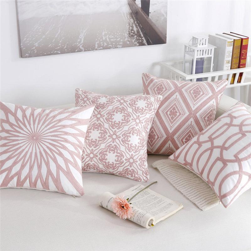 Embroidered Geometric Pillow Cover 100% Cotton Woolen Cushion Cover Modern Nordic Style Pink Blue Pillow Cover For Home Decor Embroidery Cushion Cover Decorative Throw Pillow Cover Geometric Invisible Pillow Cover for Living Room 45X45CM