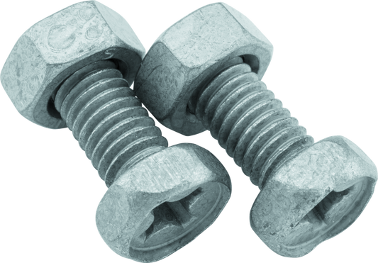 Two metal screws on a white background