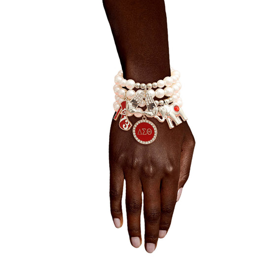 Sorority Inspired  Charm White Pearl DST Bracelets| Stretch to Fit