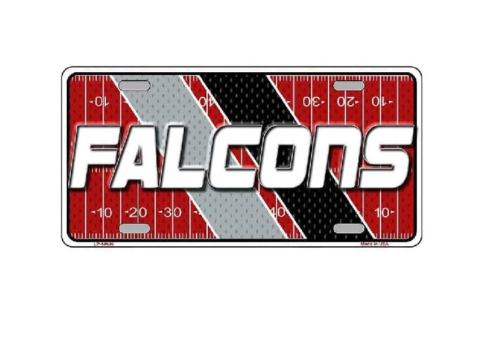 License plate with 'Falcons' text on a football field design