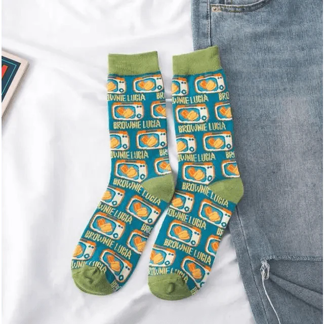 Fashion Colorful Print Socks Women Mushroom Spring Woman Socks Cotton Socks For Women Cotton Men's and Women's Printed Funky Socks - Unisex Mid Crew Length Breathable Pure Cotton Super Soft Quirky Prints Socks