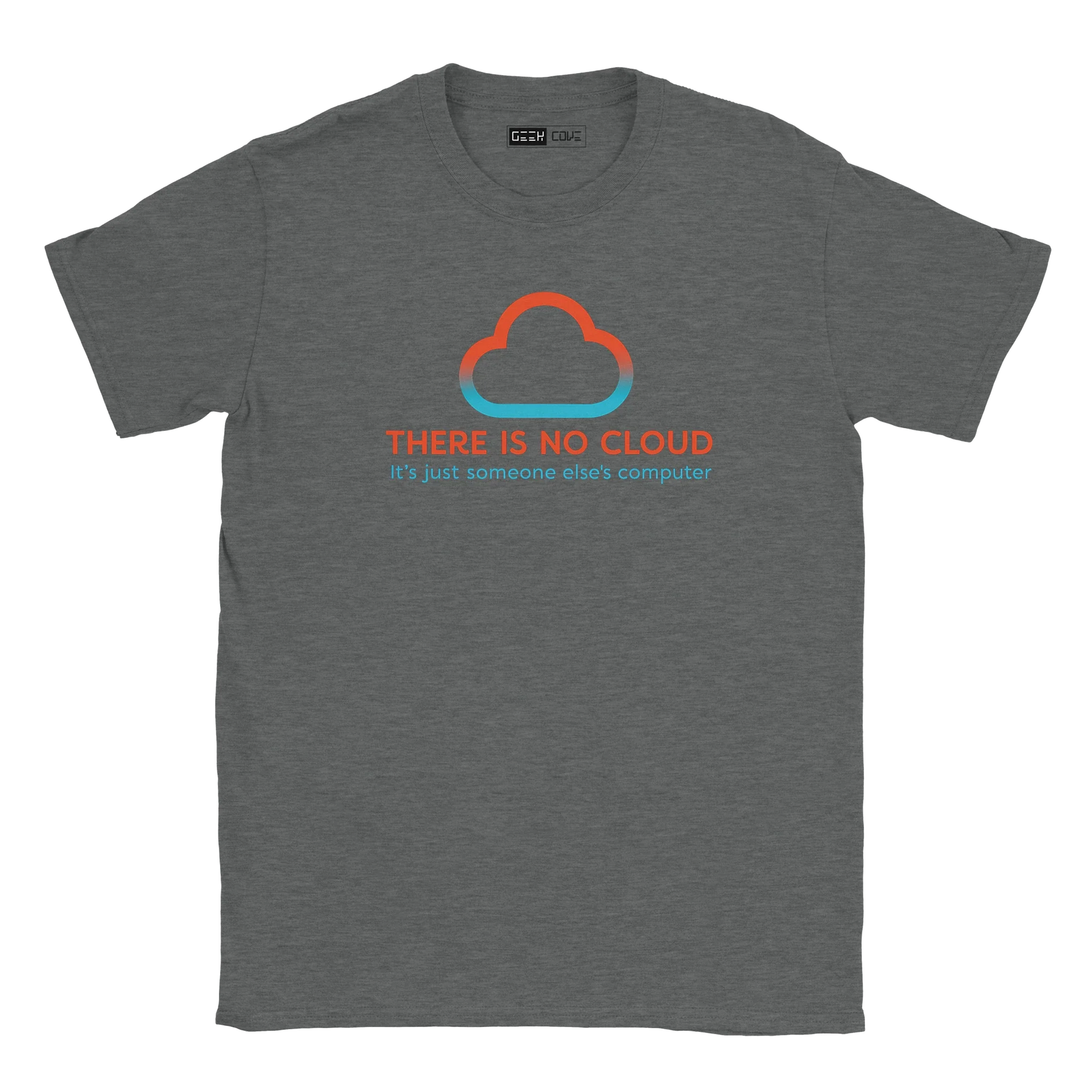 Gray t-shirt with a cloud design and text on a white background