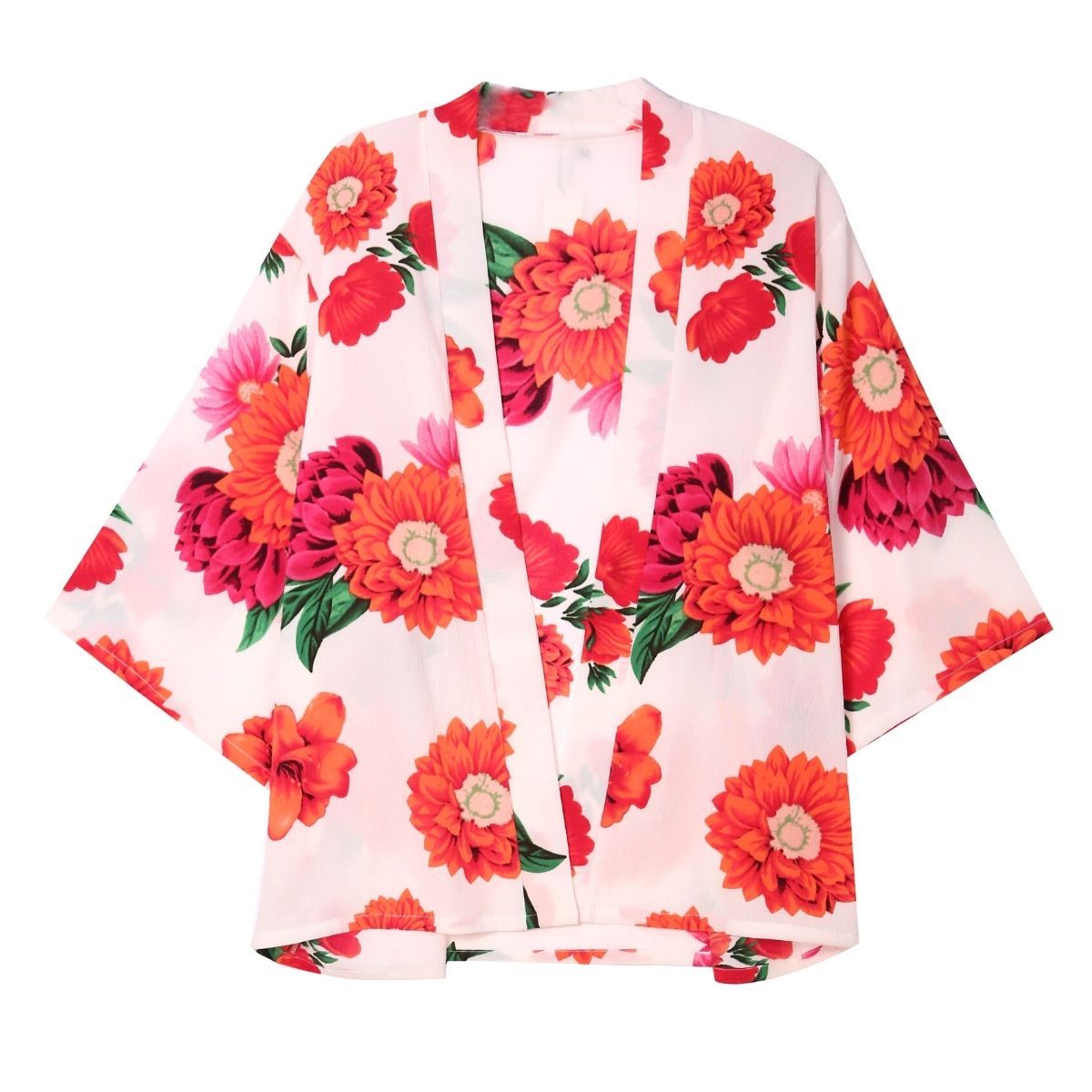 White Pink Flower Kimono