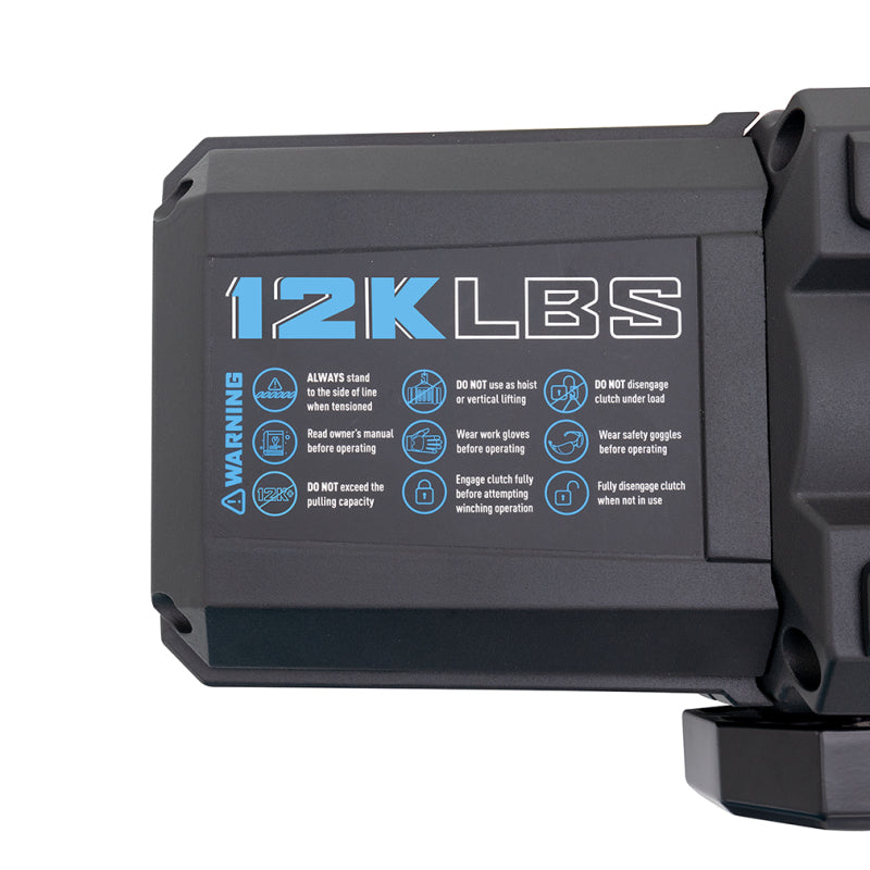 Black mechanical component with '12K LBS' label on a white background