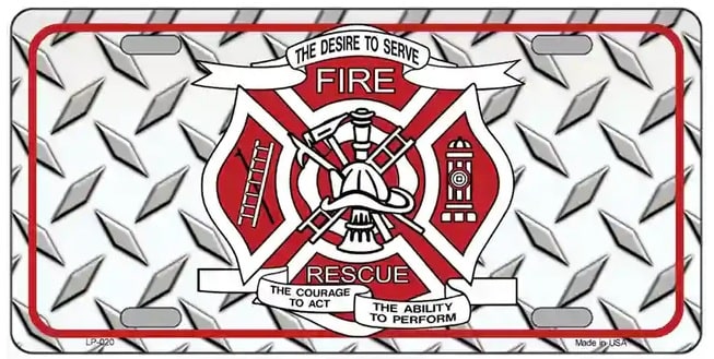 Fire Fighter Rescue Novelty Metal License Plate