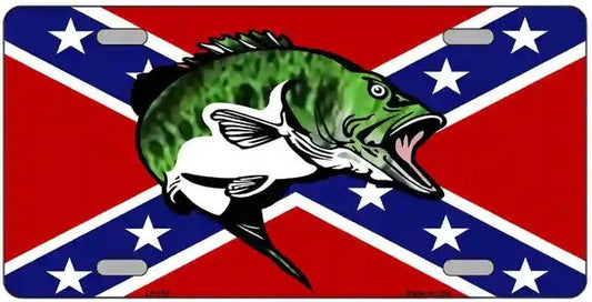 License plate with a green fish on a Confederate flag background