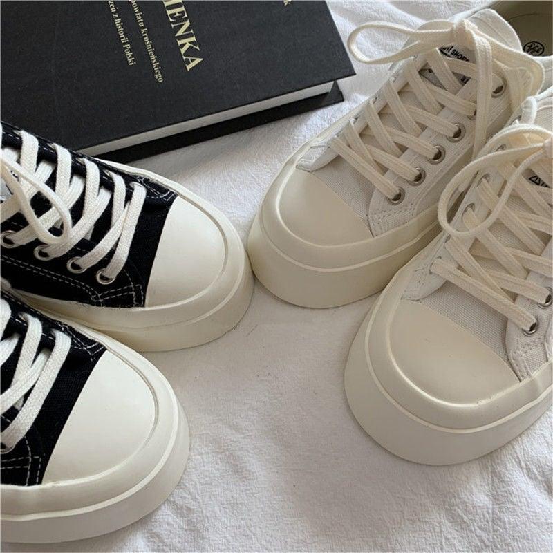 Flat White Sneakers Women's Sports Shoes Platform Vintage Casual Footwear Round Tennis  Athletic Canvas Trainers White Sneakers Low Top Canvas Sneakers