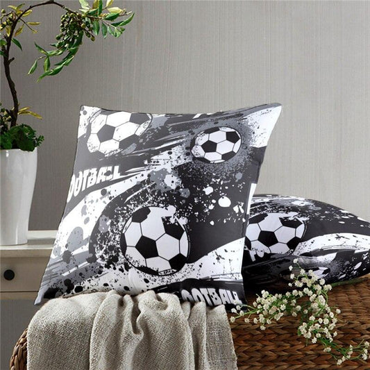 Pillowcases with soccer ball design on a neutral background
