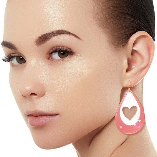 Pink Teardrop Heart Earrings