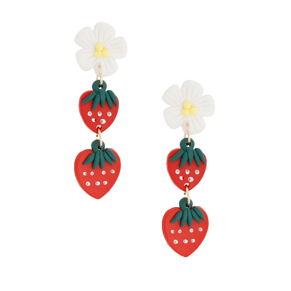 Red Clay Strawberry Dangle Earrings