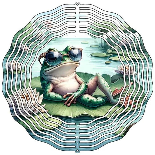 Frog on Lilly Pad Novelty Metal Wind Spinner