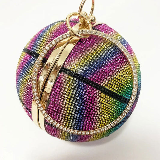 Rainbow Rhinestone Basketball Clutch | 5.5 Inches