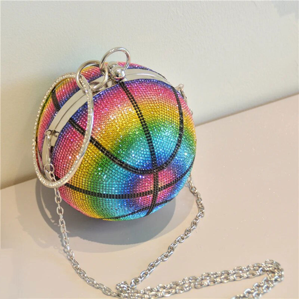 Rainbow Rhinestone Basketball Clutch | 5.5 Inches