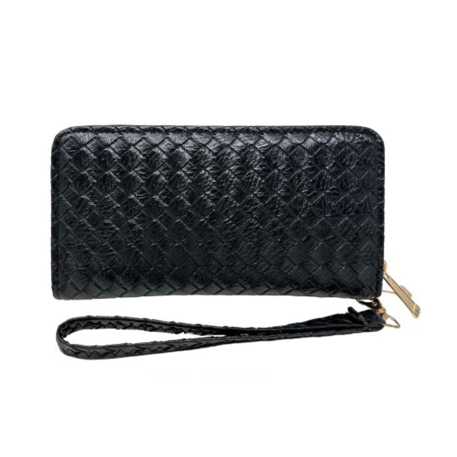 Zipper Wallet Black Woven Wristlet for Women